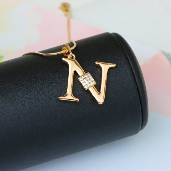 "Rose Gold N Initial Pendant with Dazzling CZ Crystals, XPPT1425 - Picture 4 of 12